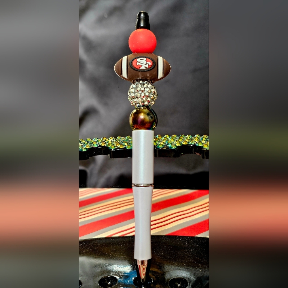 NFL San Francisco's 49ers Sparkly/Blingy Custom Created Super Fan Beaded Pen